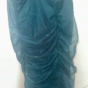 Green Sparkle Ruched Mini Dress